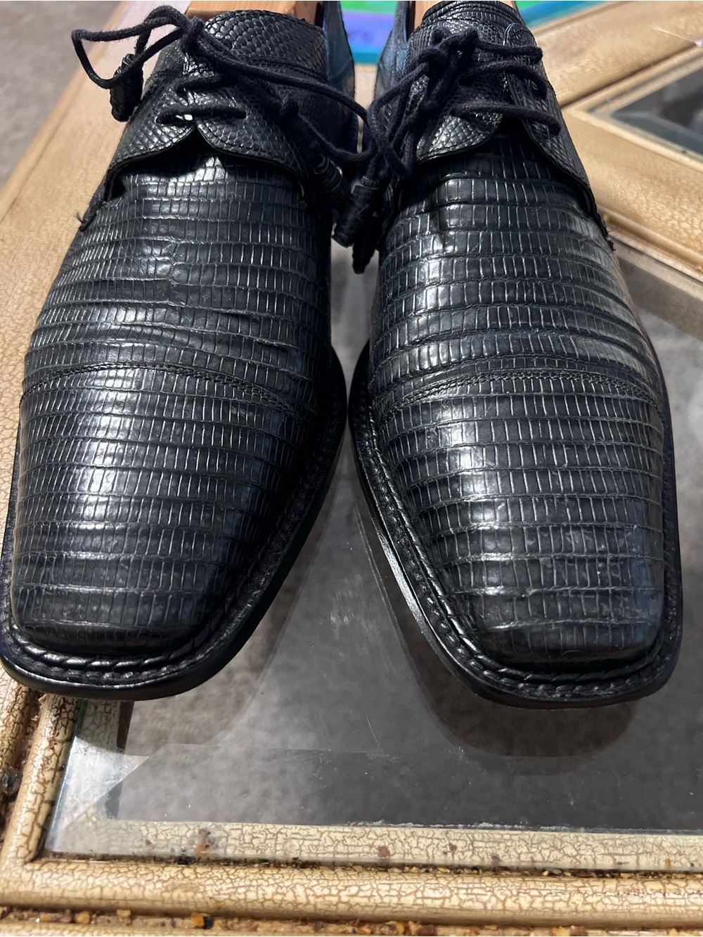Mezlan Platinum Genuine Lizard Skin Dress Derby Shoes Gray 9.5M
